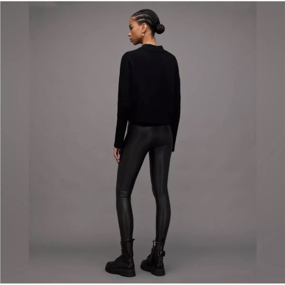 All Saints Cora Vegan Leather Black Leggings Womens US Size 2 - Picture 2 of 12